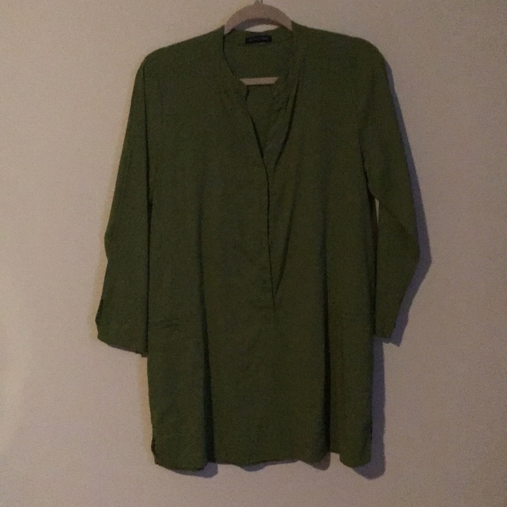 Lime green Eileen Fisher tunic with pockets